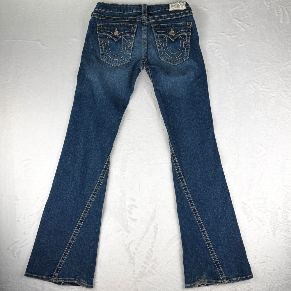 VTG True Religion‎ Disco Joey Big T Flare Jeans Y2K Low Rise Studded USA Made 28 - Picture 3 of 10